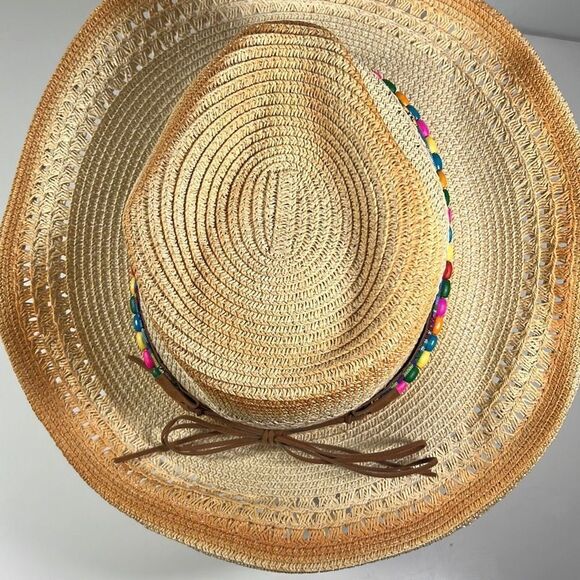 100% Paper Cowboy Hat w/ Leather Rainbow Band. Beige. OSFM. - Picture 5 of 7